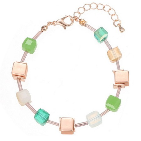 Cubic Bead Cord Bracelet - Green