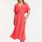 Linen Cinched Waist Dress - Coral - One Size