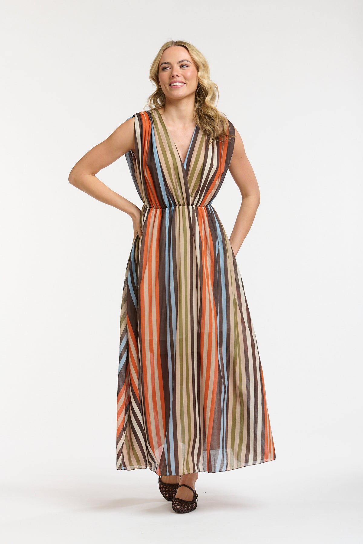 Multic Dress - Orange/Blue/Cream - One Size
