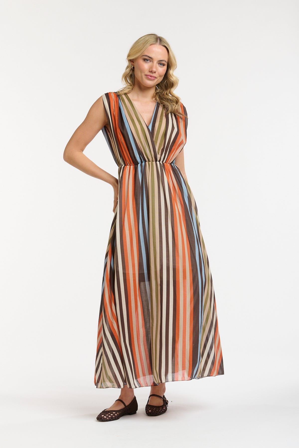 Multic Dress - Orange/Blue/Cream - One Size