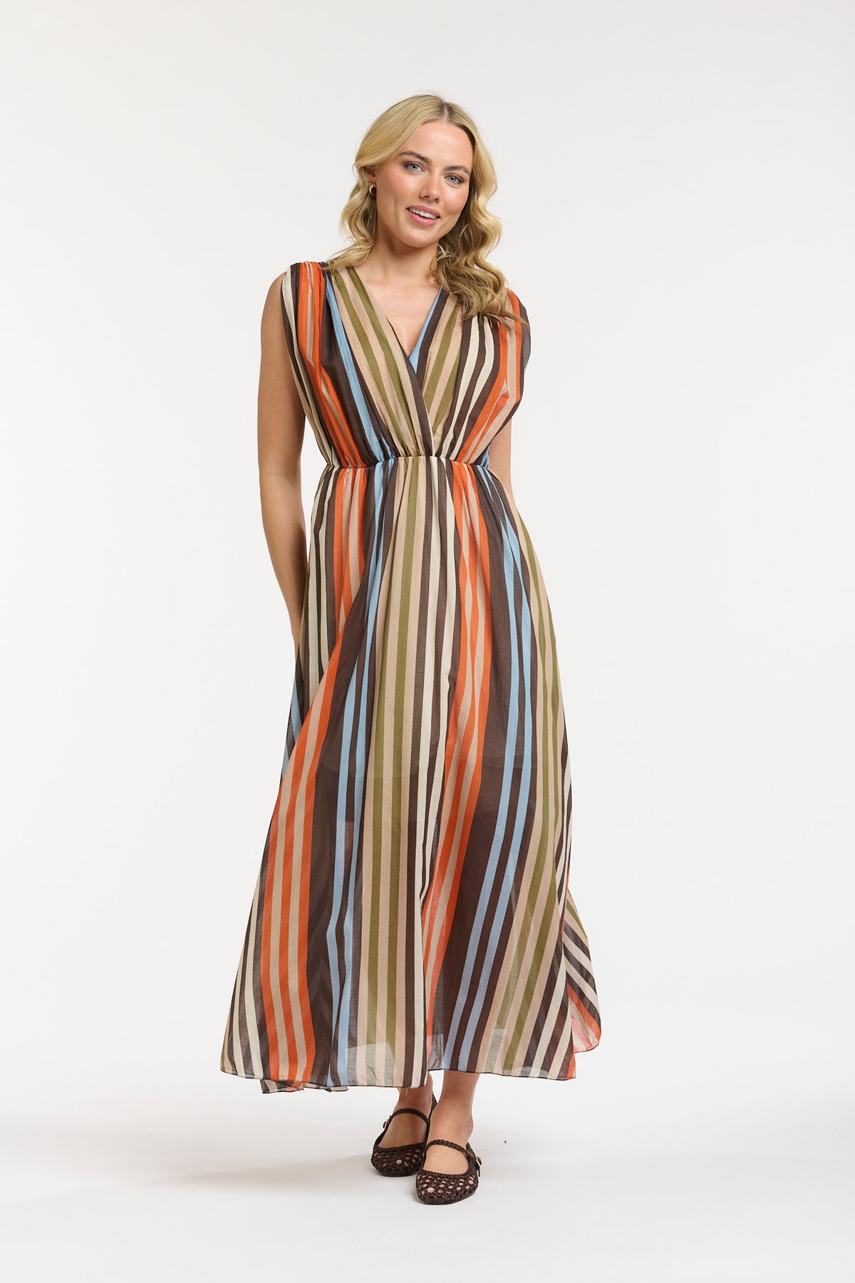 Multic Dress - Orange/Blue/Cream - One Size