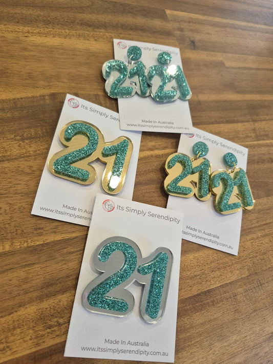 21 Birthday Brooch  (Silver / Aqua)