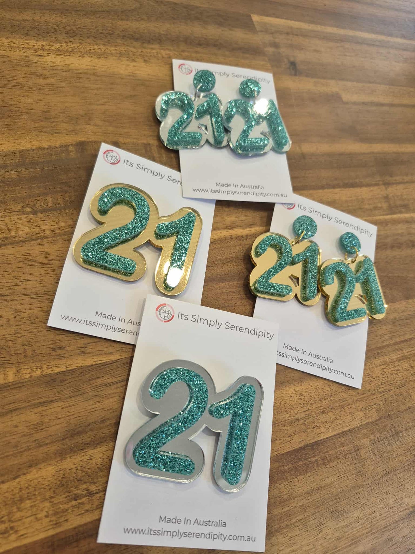 21 Birthday Earrings (Silver / Aqua)