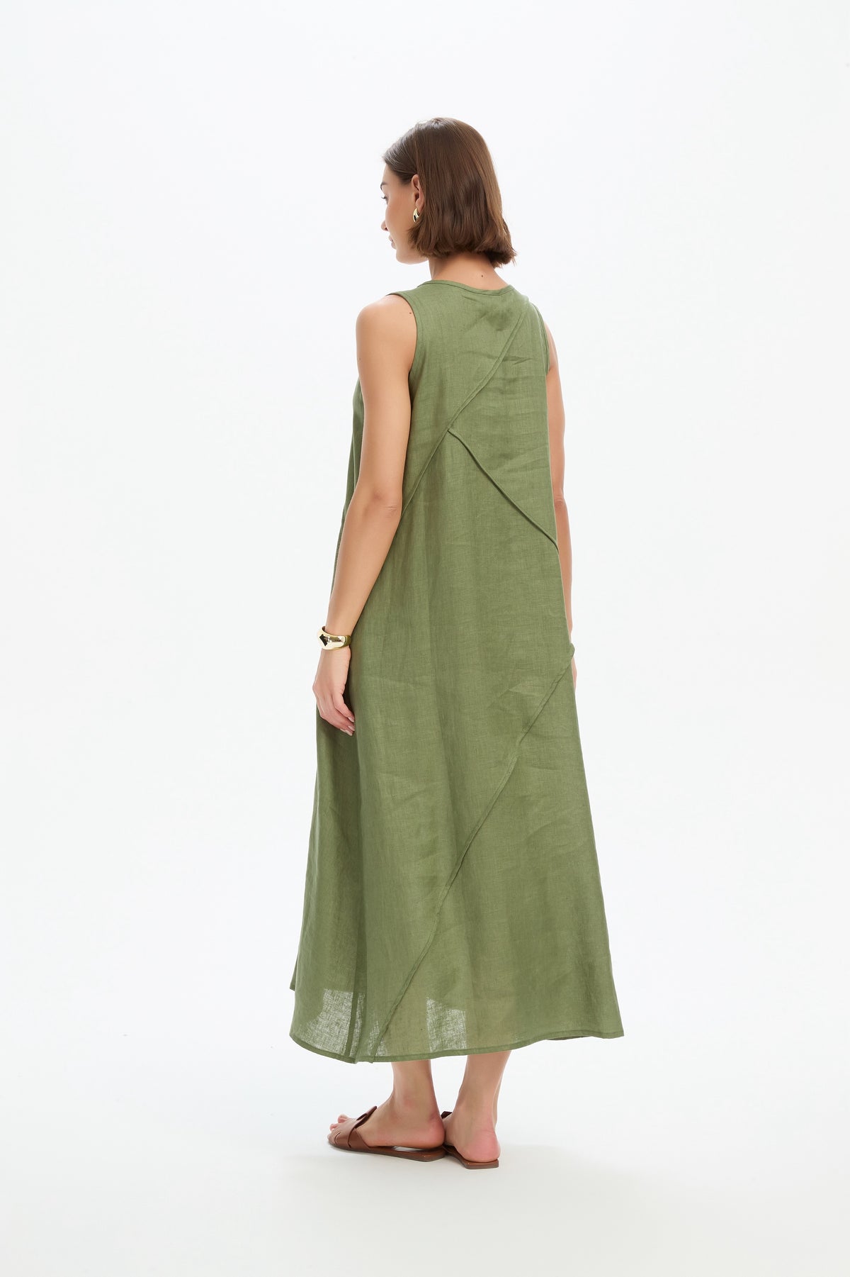 Reverse French Seam Maxi Dress - Olive Green