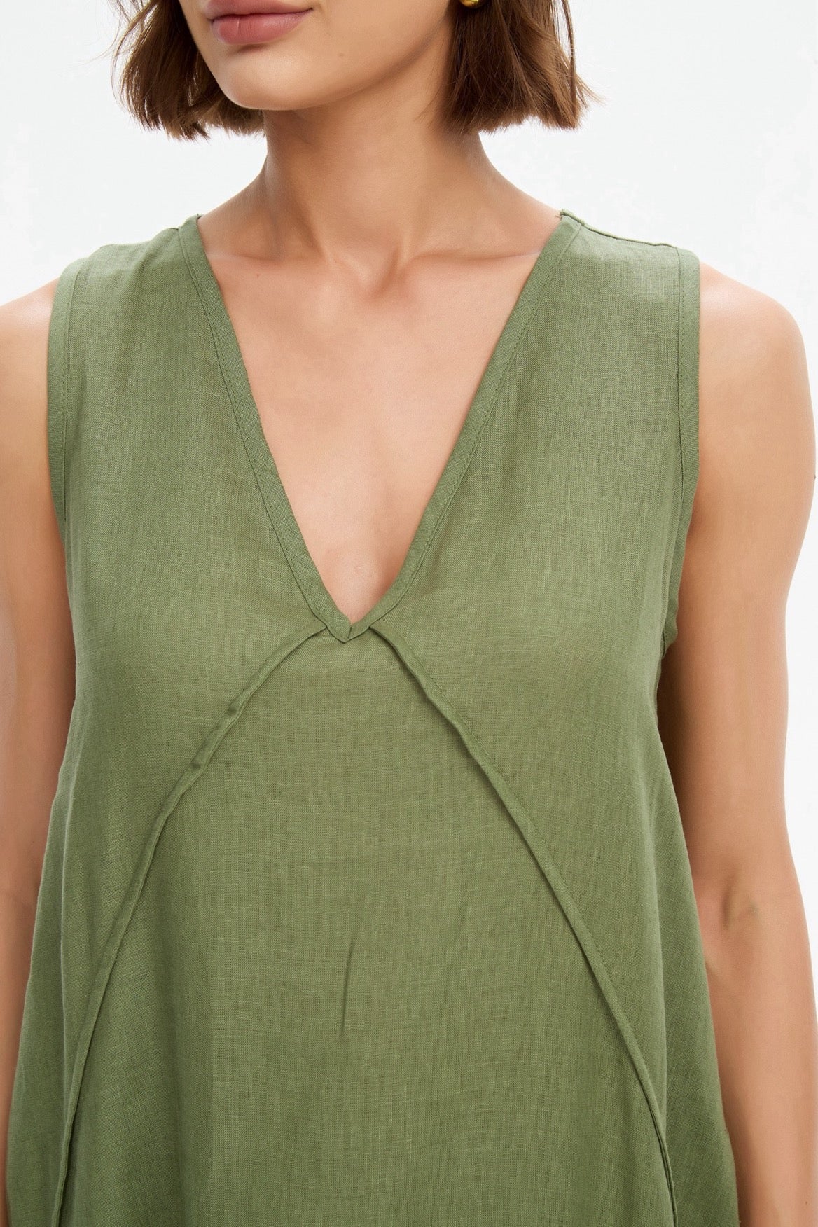 Reverse French Seam Maxi Dress - Olive Green