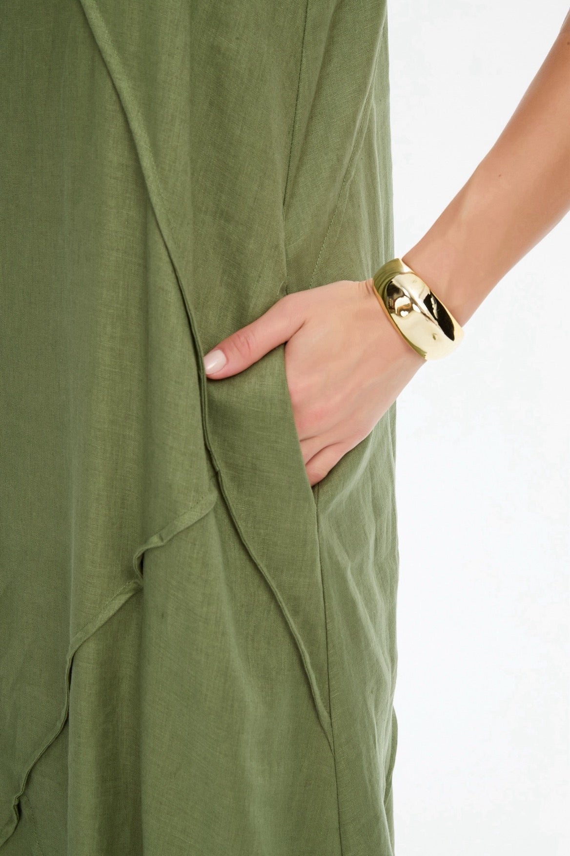 Reverse French Seam Maxi Dress - Olive Green
