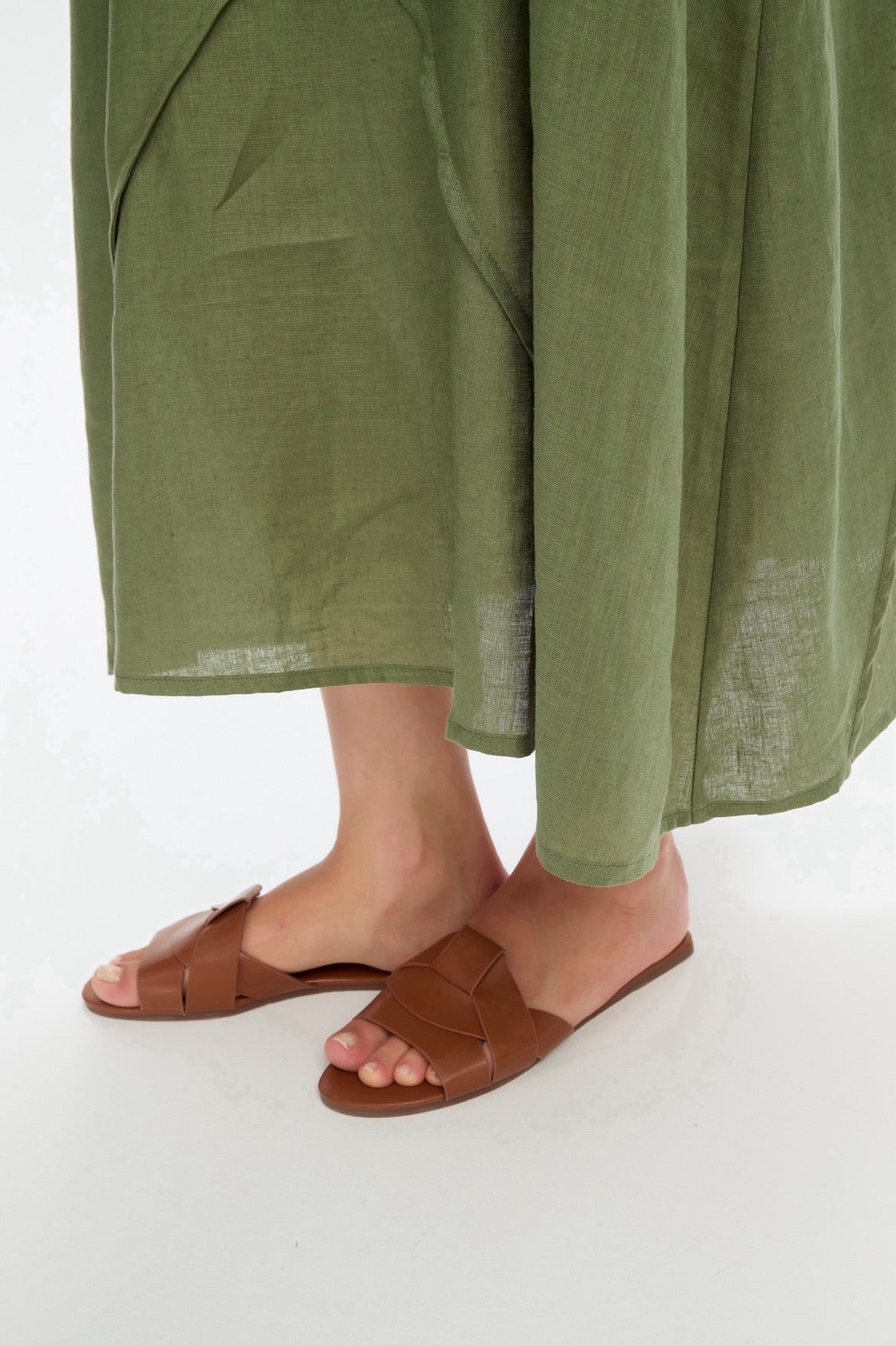 Reverse French Seam Maxi Dress - Olive Green
