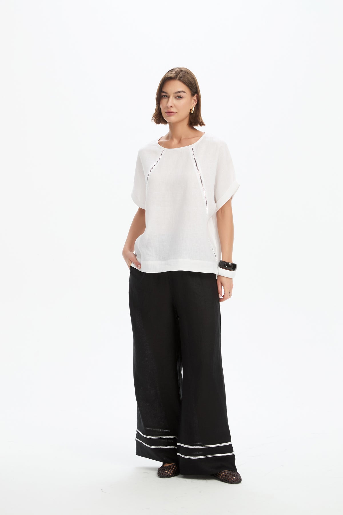 Ladder Raglan Sleeve Top - White