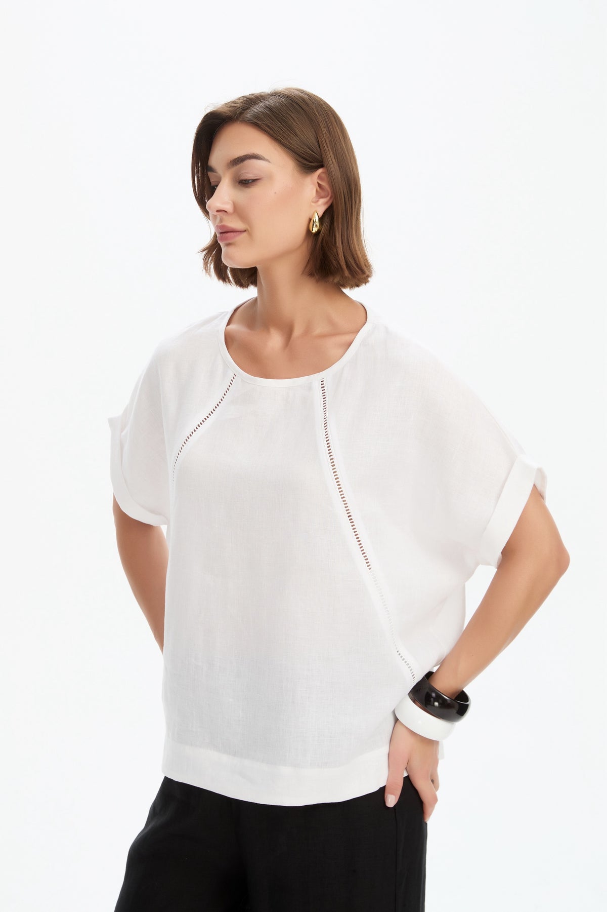 Ladder Raglan Sleeve Top - White