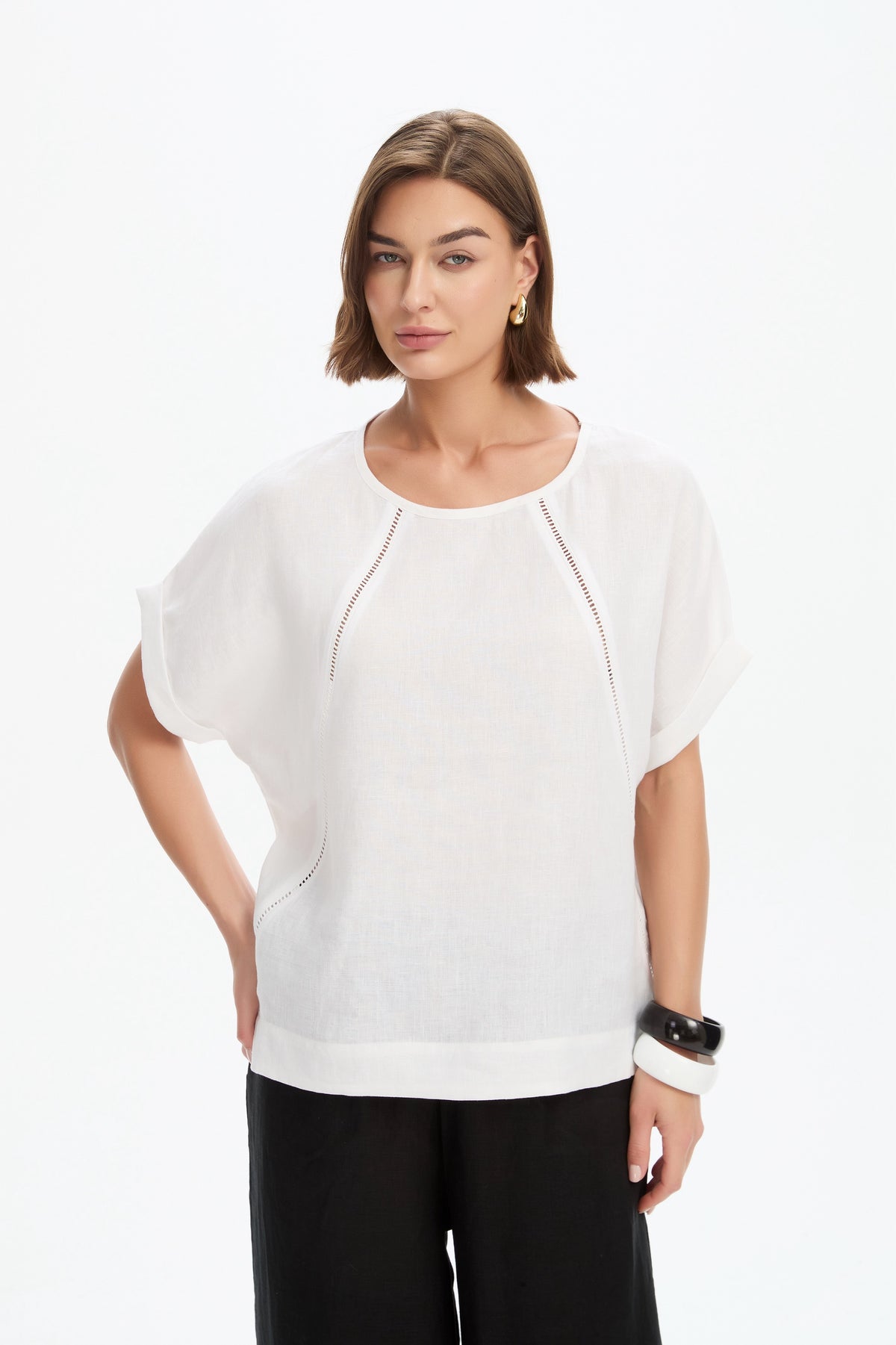 Ladder Raglan Sleeve Top - White