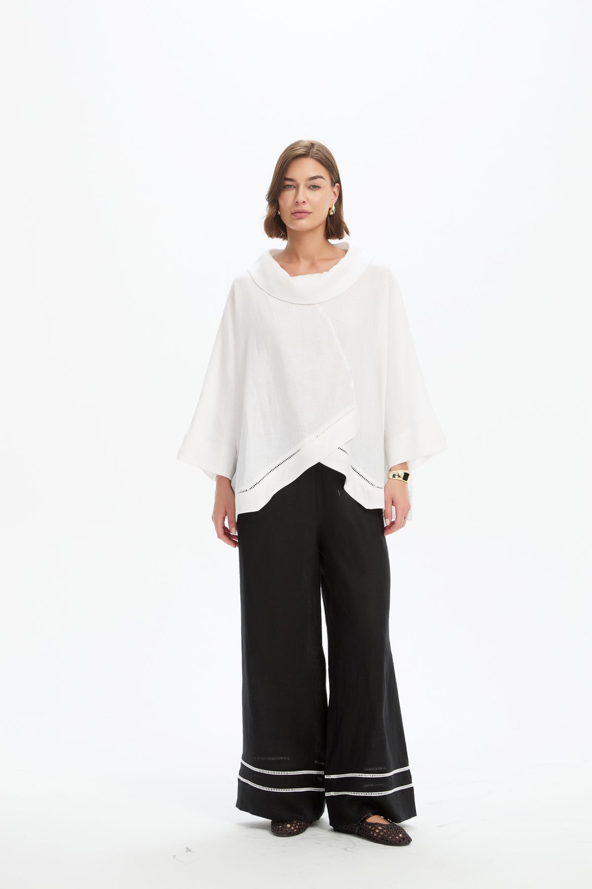 Ladder Hem Cowl Neck Top