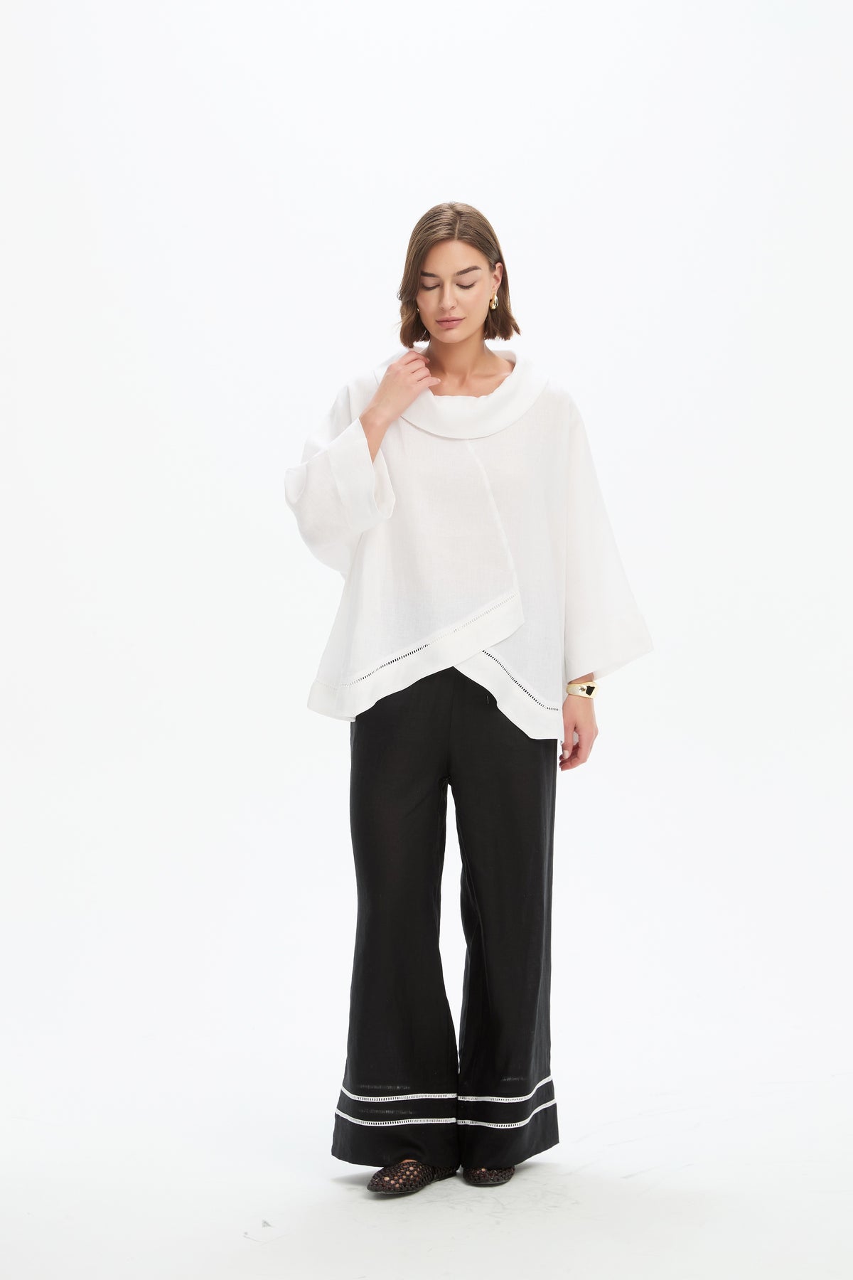 Ladder Hem Cowl Neck Top