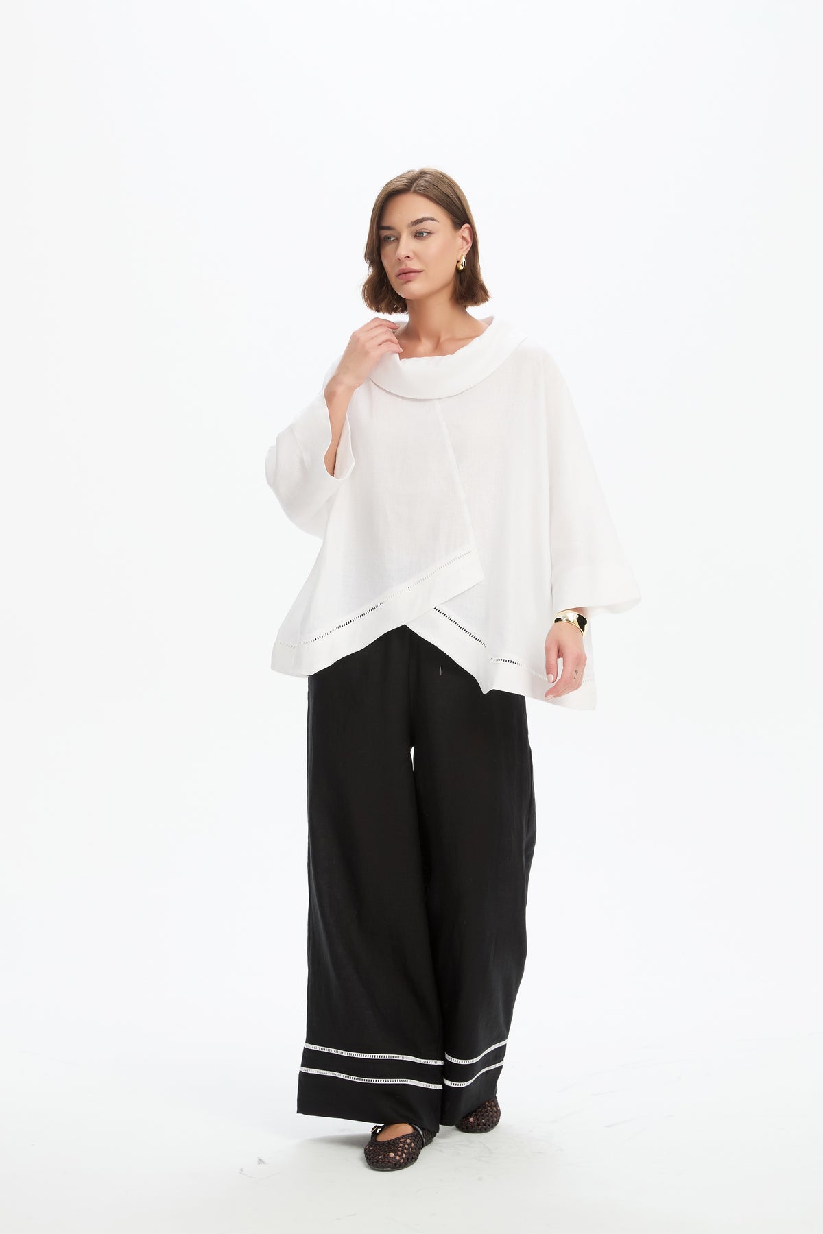 Ladder Hem Cowl Neck Top
