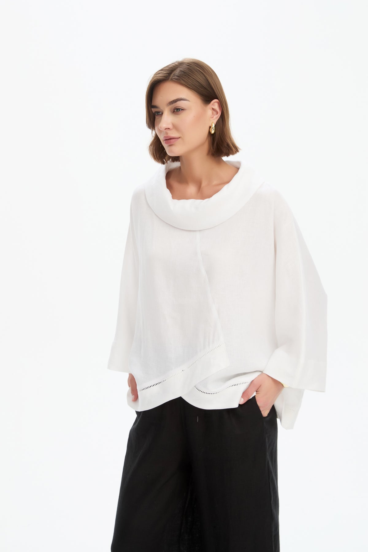 Ladder Hem Cowl Neck Top