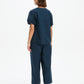 V Neck Bishop Sleeve Poplin Top Navy