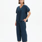 V Neck Bishop Sleeve Poplin Top Navy