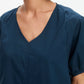 V Neck Bishop Sleeve Poplin Top Navy