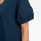 V Neck Bishop Sleeve Poplin Top Navy