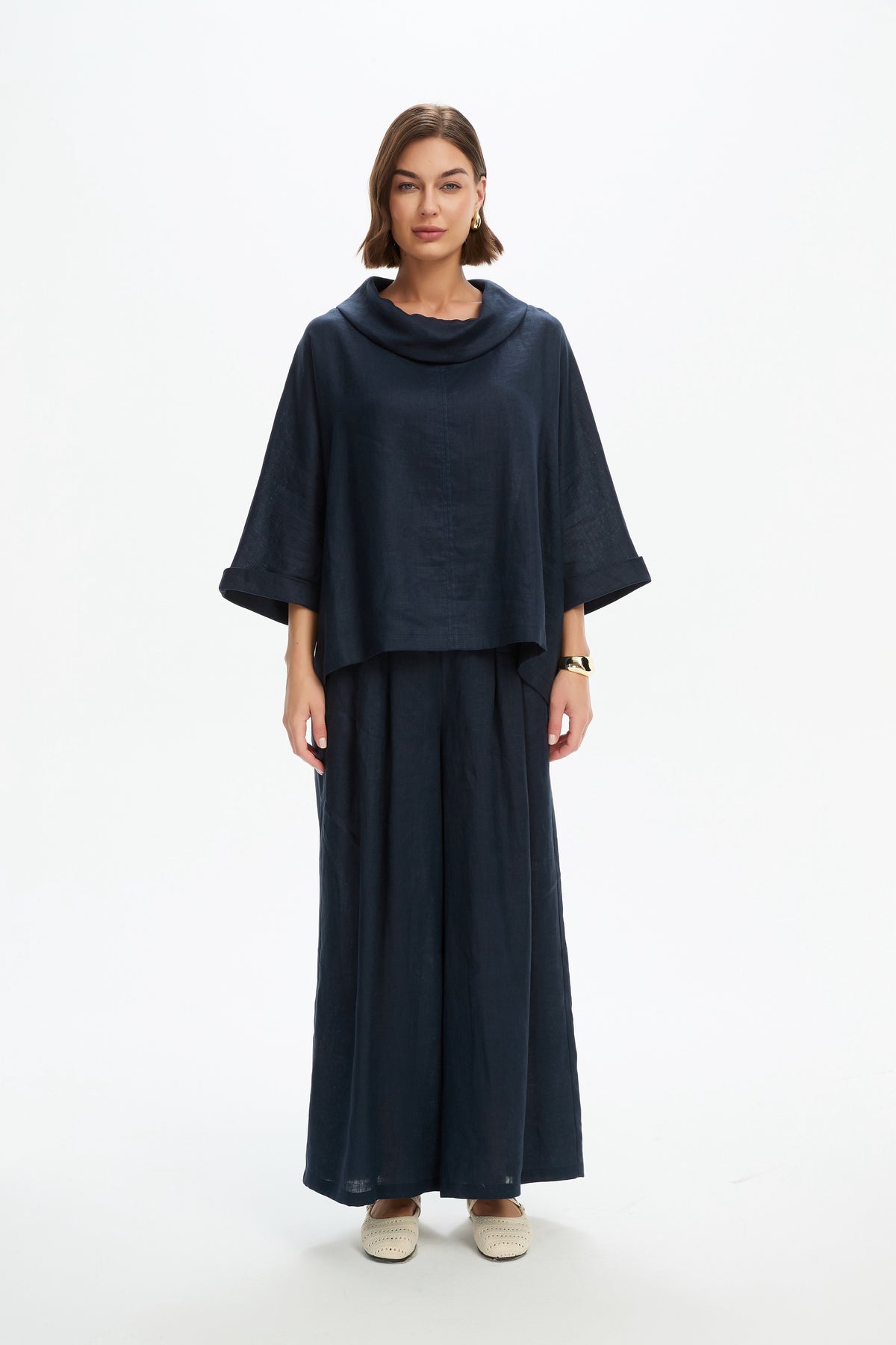 Funnel Neck Boxy Top - Navy