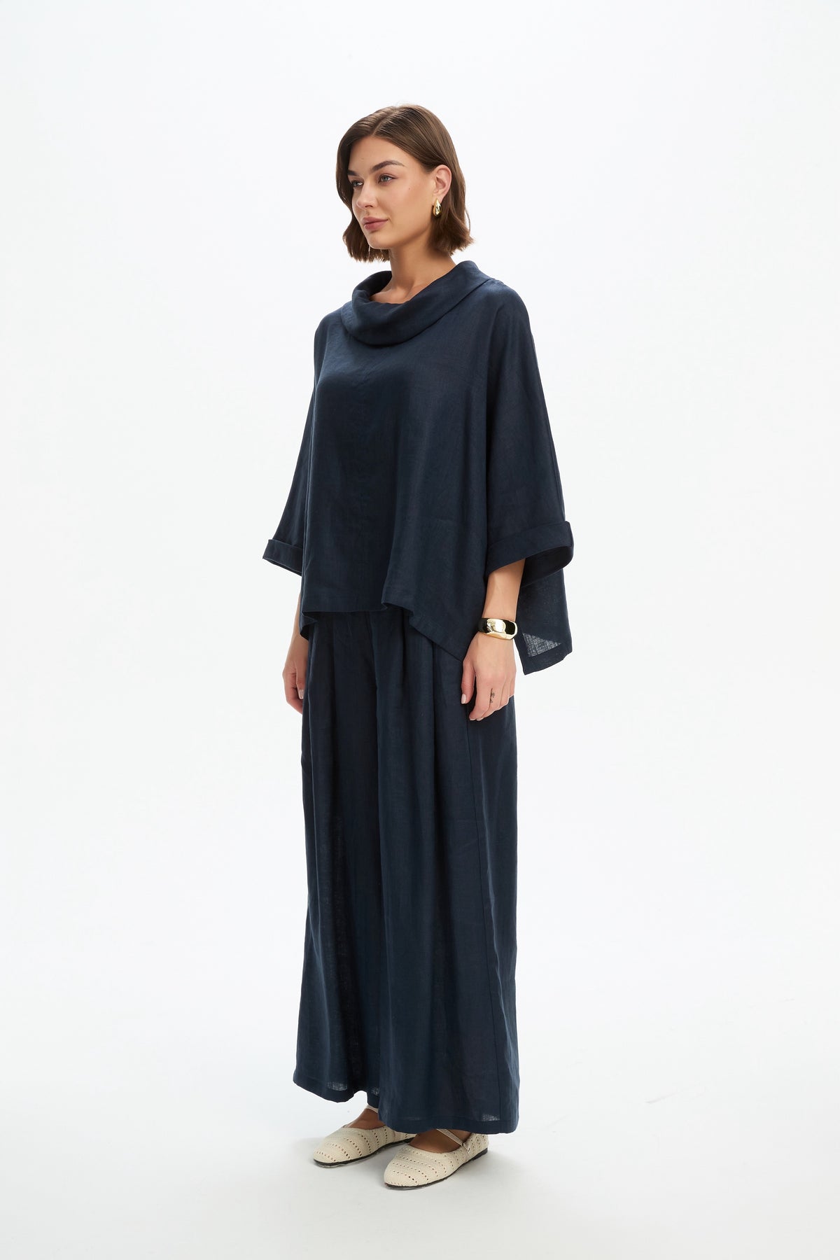 Funnel Neck Boxy Top - Navy