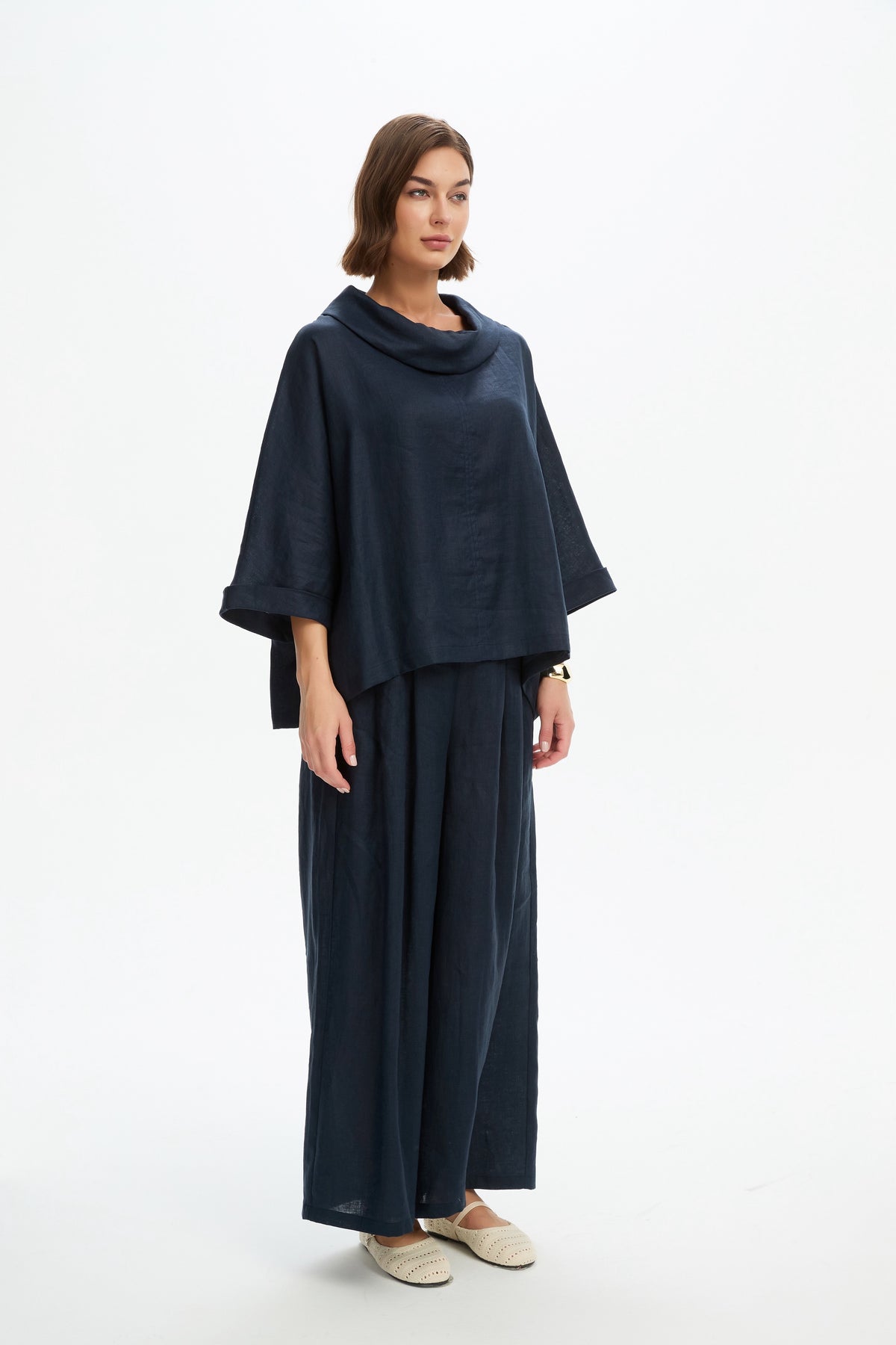 Funnel Neck Boxy Top - Navy