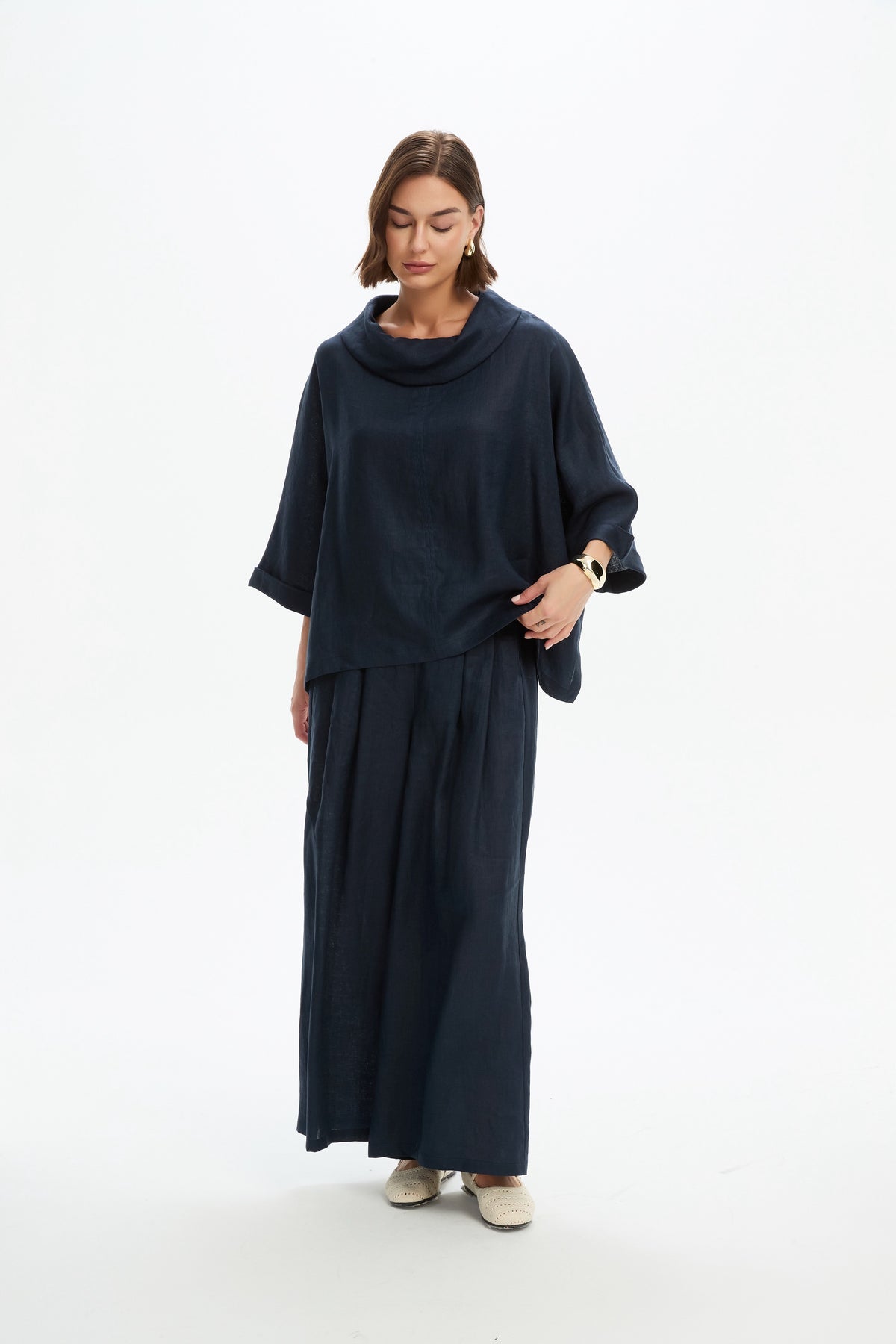 Funnel Neck Boxy Top - Navy