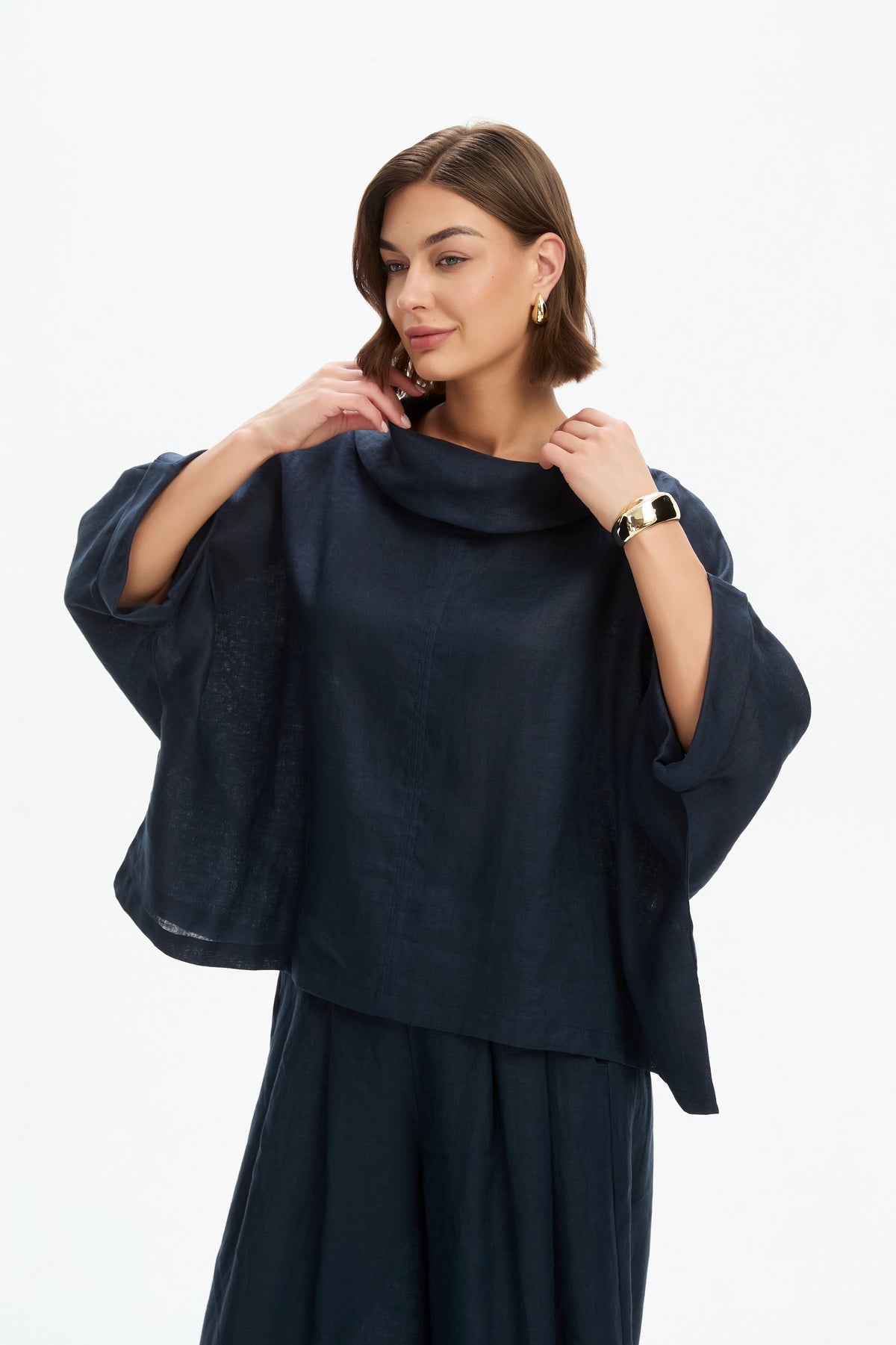 Funnel Neck Boxy Top - Navy