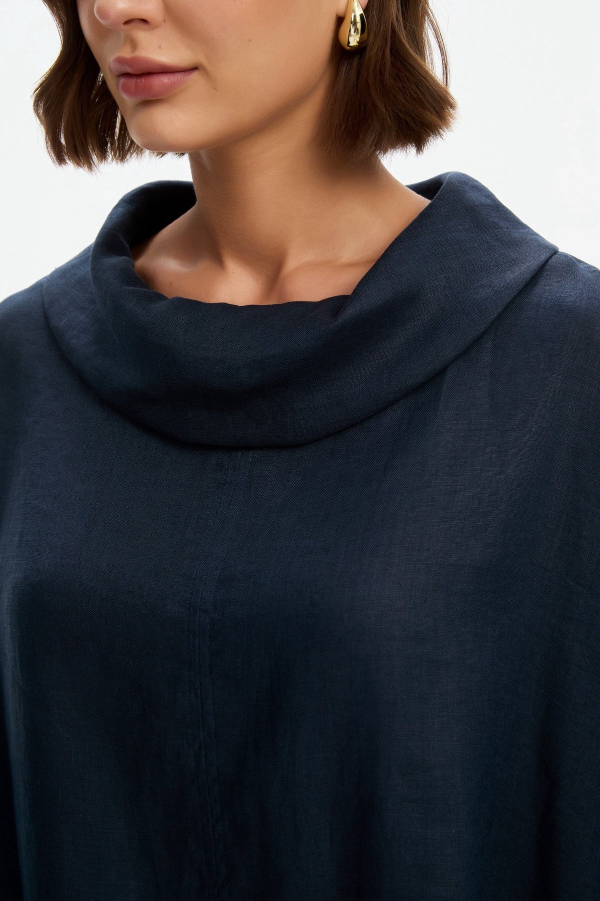 Funnel Neck Boxy Top - Navy