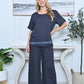 Sequin Hem White Fringe Linen Top Navy