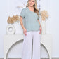 V Neck Gathered Linen Top Sage