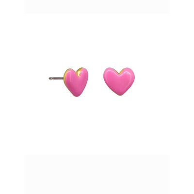 Pink Enamel Love Heart Studs