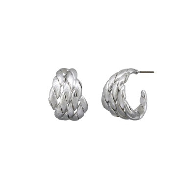 Silver Basket Weave Hoops