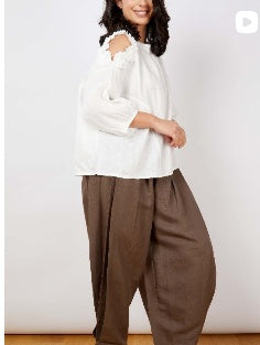 Abigail Shoulder Detail Linen Top White (One Size)