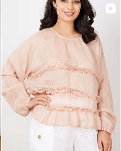 Amanda Silk Linen Top Peachy Pink