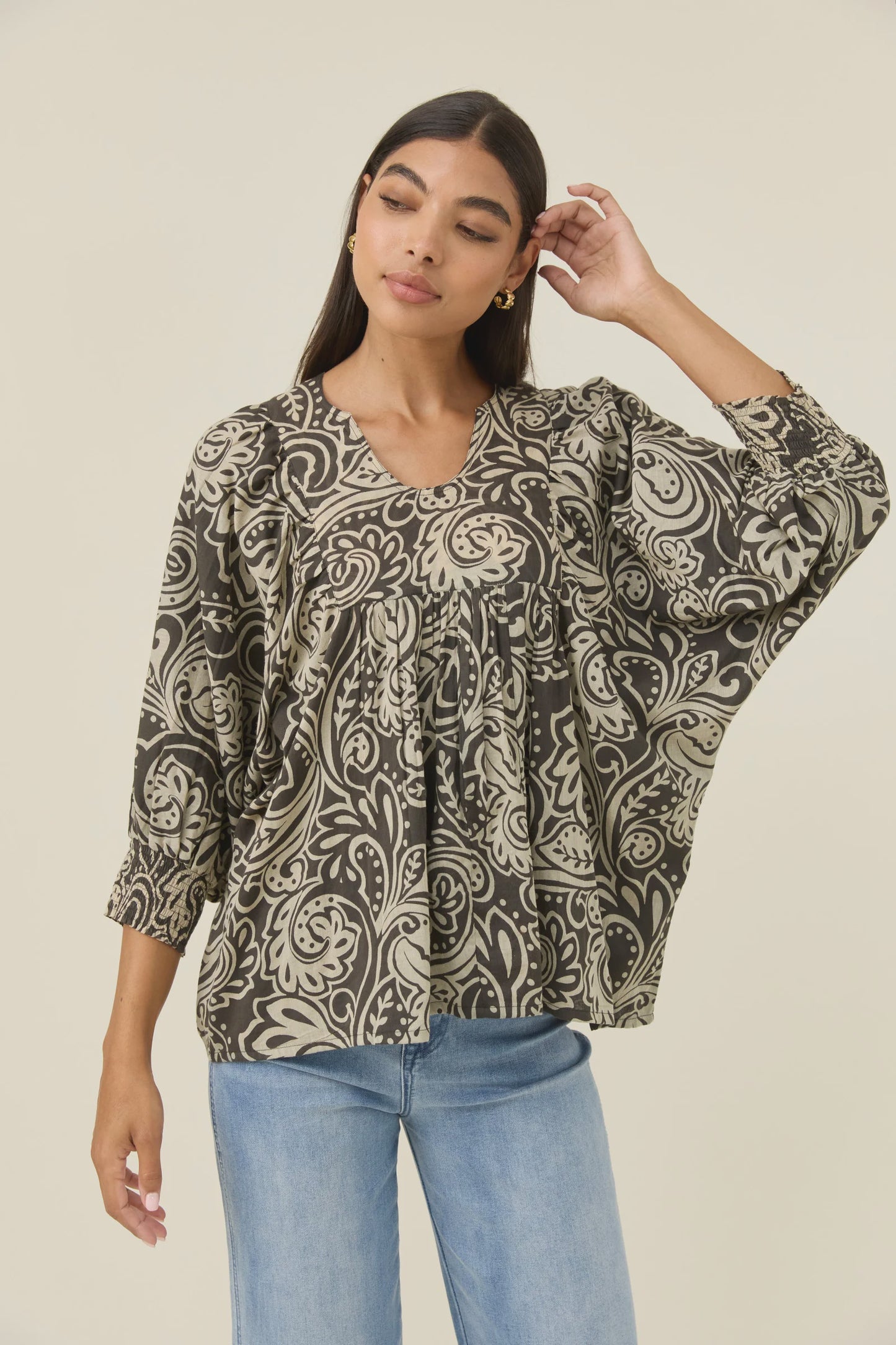 Wilma Top - Stone Paisley