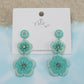 Flower Duo Beaded Earrings - Light Blue Green
