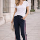 Elodie Wide leg/Side Stripe Pant - Navy