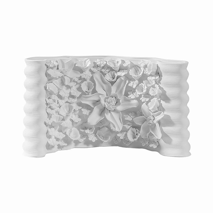 FLOR BISQUE CERAMIC FLWR MOTVE VASE WIDE