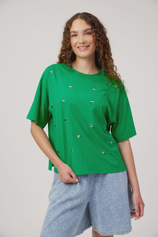 Elba Heart Embellished Tshirt - Green