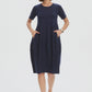 Short Sleeve Diagonal Seam Dress - Navy