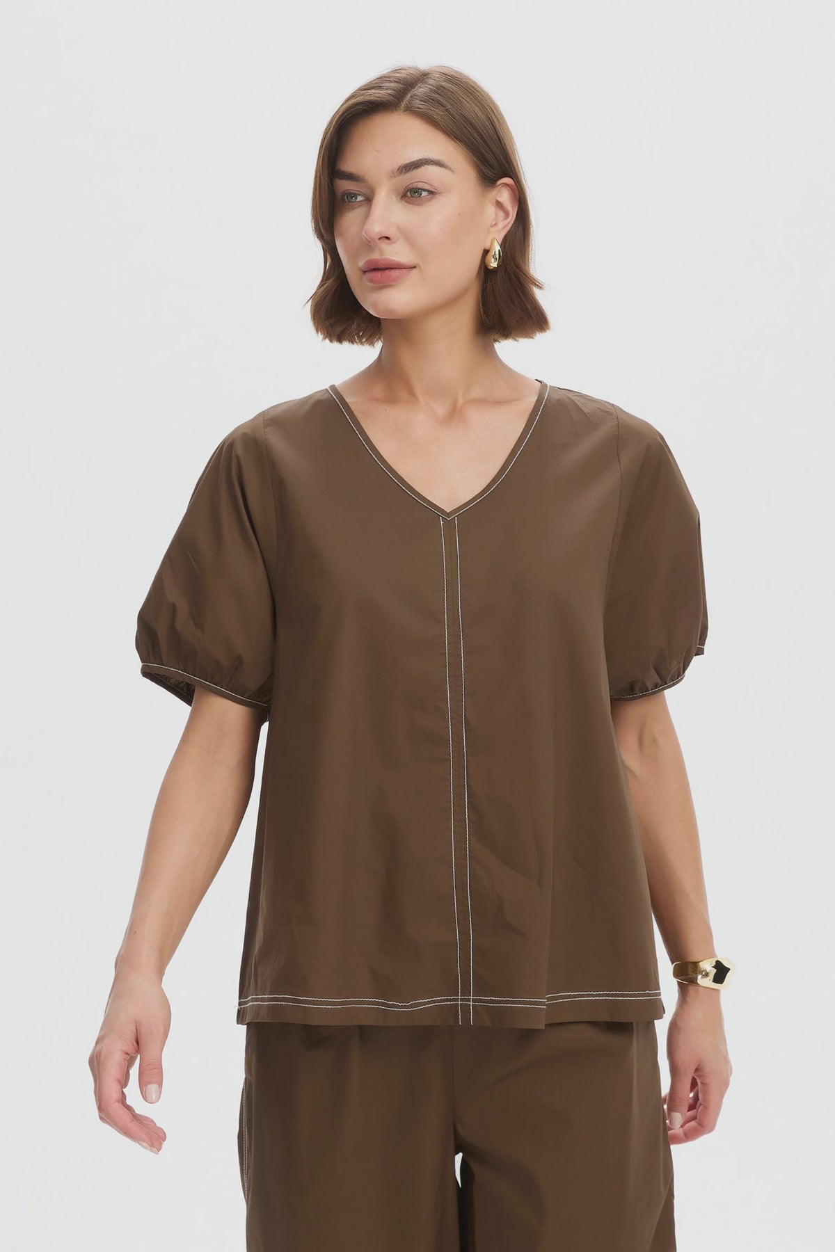 Bishop Sleeve Contrast Top