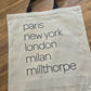 Paris, New York, London, Milan, Millthorpe Canvas Tote Bag