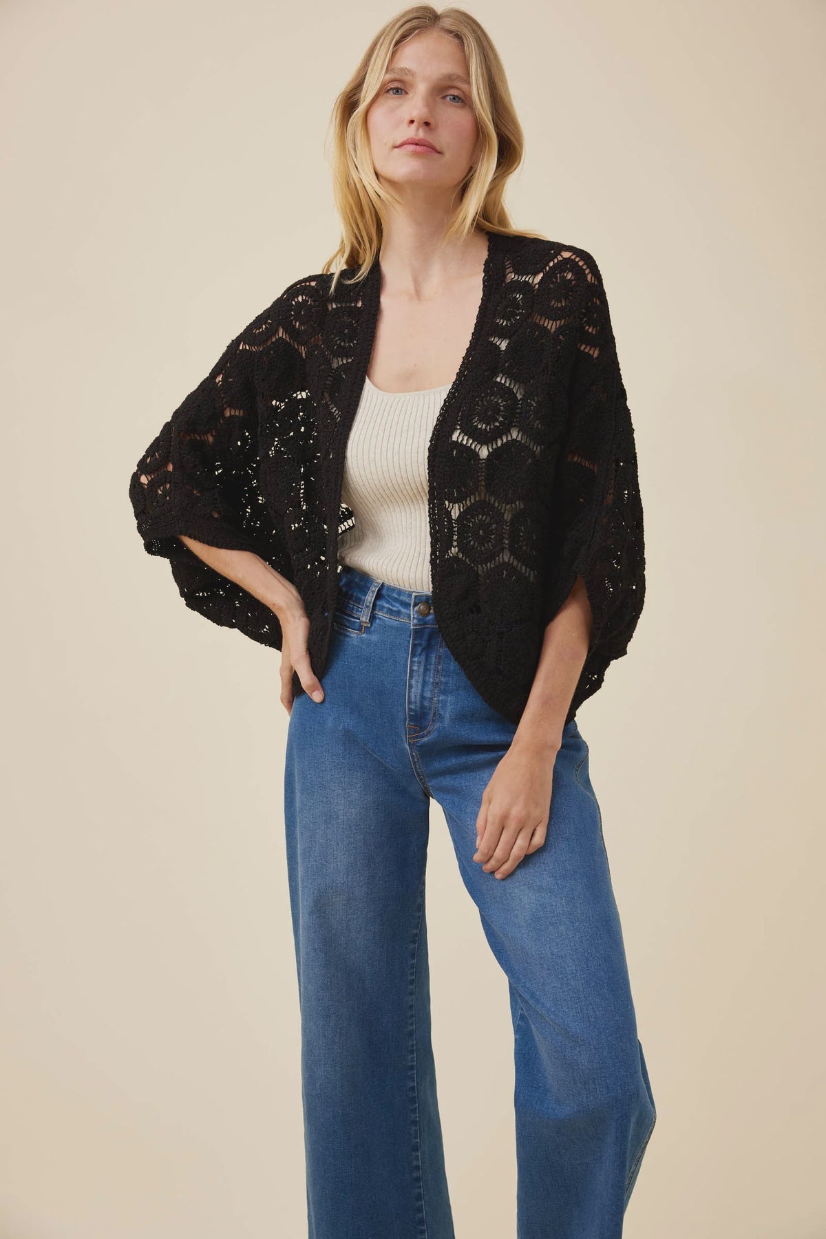 Maggie Crochet Cape - Black (One Size)