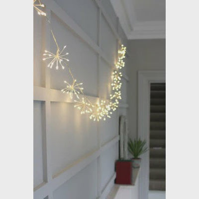 Starburst Chain Lights - Indoor/Outdoor Fairy String with 150 Warm LEDs on 10 Ornaments