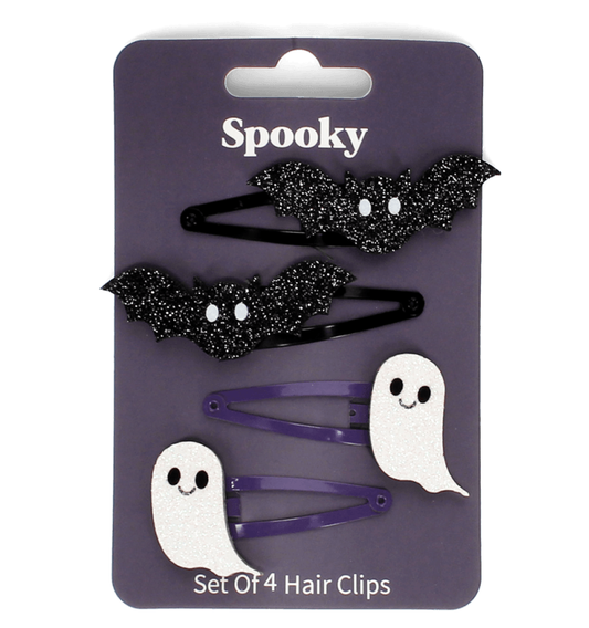 Glitter Hair Clips - Set 4 Spooky