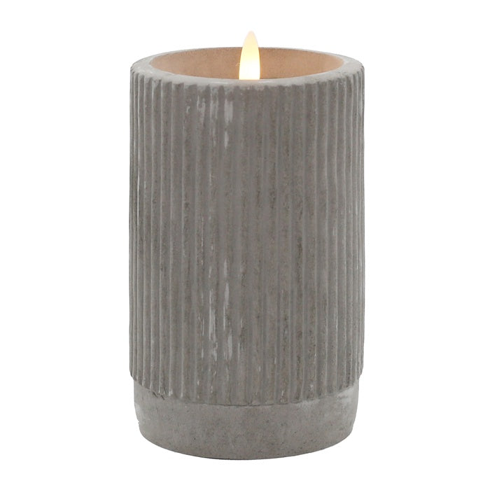Que Led Grey Cement Pillar Candle Large