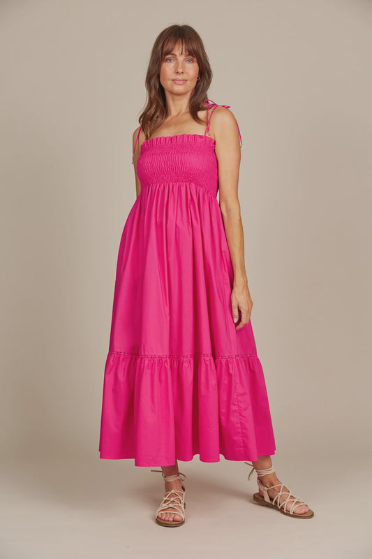 Remi Shirred Maxi - Raspberry