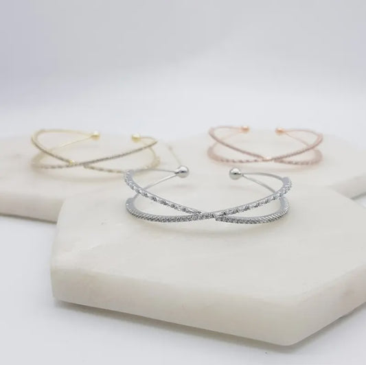 Cross Over CZ Bangle Rhodium