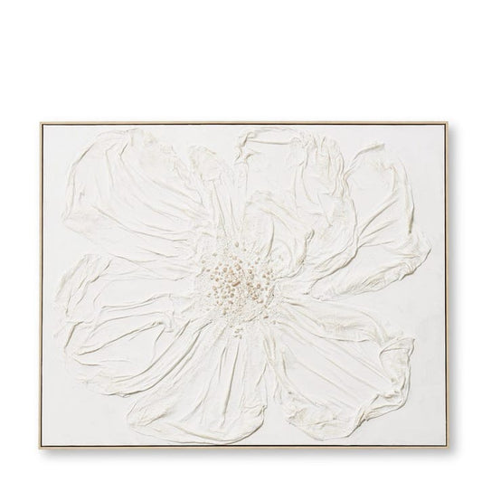 White Poppy Hand Painted Wall Art - 80 x 5 x 100cm