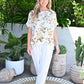 Floral Boxy Linen Top Beige